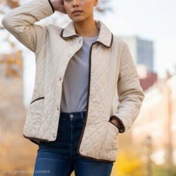 croft & barrow Jackets & Blazers - Croft & Borrow Quilted Jacket Lined Women's Size L‎ Beige Velvet Trim Pockets